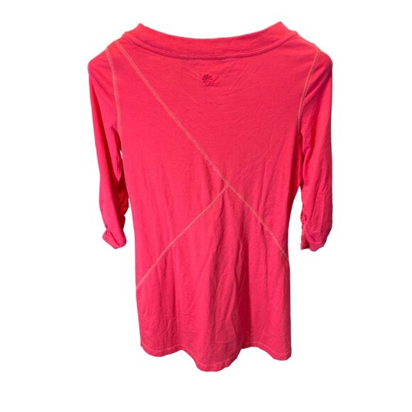 Athleta Round Neck Ruched Sleeve Grenadine Heather Pink Shiva Tee Top Sz S - Picture 2 of 11